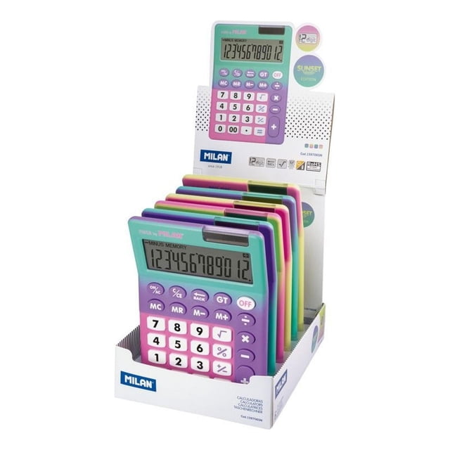 Caja Exhibidora Con 6 Calculadoras De 12 Dígitos Sunset Colores Milán