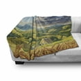thumbnail image 3 of Country Soft Flannel Fleece Throw Blanket, Summer Rural Landscape with Wheat and Small Country Houses in Valley Art, Cozy Plush for Indoor and Outdoor Use, 50" x 60", Green White Blue, by Ambesonne, 3 of 6
