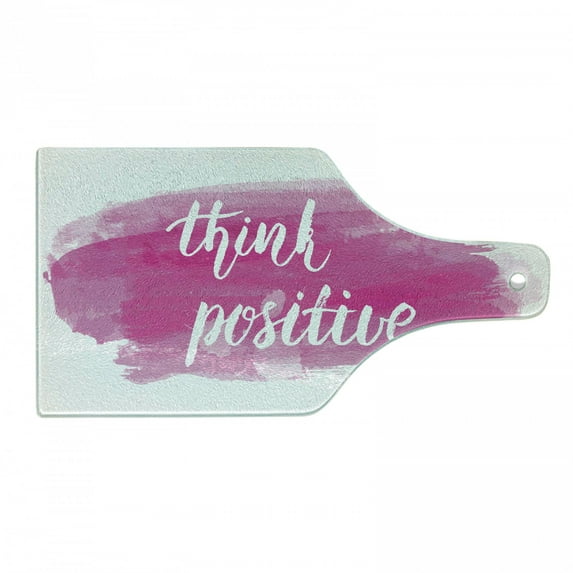 Positive Energy Cutting Board, Monochrome Image with Cursive Lettering on Brushstroke Backdrop, Decorative Tempered Glass Cutting and Serving Board, in 3 Sizes, by Ambesonne
