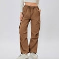 thumbnail image 2 of Olyvenn Cargo Pants Women Elastic Waisted Parachute Hiking Pants with Pockets Water-Resistant Lightweight Baggy Pants Coffee M, 2 of 9