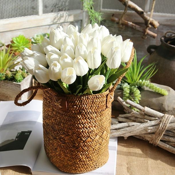 Fiudx Ramo de Flores Blancas Artificiales, 5 Piezas, Elegante Decoración para Bodas, Ideal para El Hogar, La Oficina, El Jardín y Fiestas. Color Blanco Suave, 35,5 Cm de Alto.