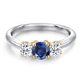 thumbnail image 3 of Gem Stone King 10K Two Tone Gold Blue Created Sapphire and White Topaz Engagement Ring for Women | 1.26 Cttw | Round 5MM | Gemstone September Birthstone | Size 7, 3 of 6