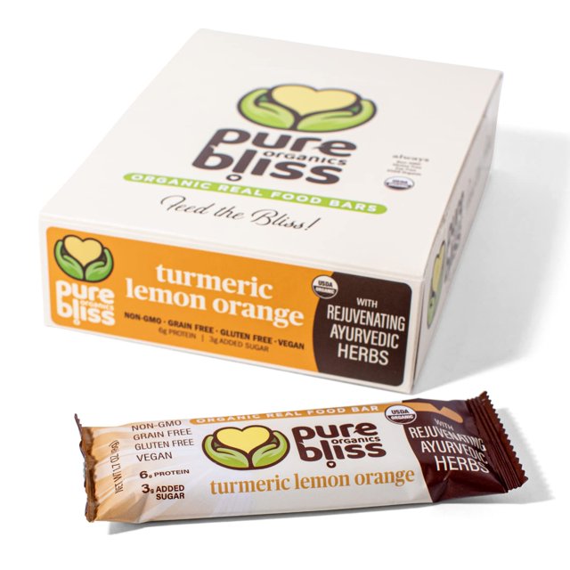 Organic Real Food Bars (Turmeric Lemon Orange) Grain Free - Paleo Friendly - Non-GMO, Gluten Free, Vegan, Nutrition Bars, Super Food Energy Bars, Ayurvedic & Adaptogen Herb Blend, Healthy Sn