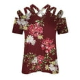 thumbnail image 4 of Giftesty Womens Summer Tops Women's Short Sleeve Fashion Casual Printed V-Neck Off-The-Shoulder Top Blouse, 4 of 5
