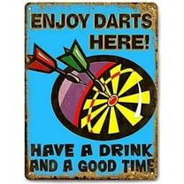 Vintage Metal Sign Enjoy Darts Here Have a Good Time Retro Poster Plaque Tin Sign Wall Decor for Kitchen Bar Pub Farm House 12x8inch