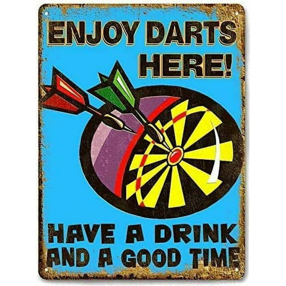 Vintage Metal Sign Enjoy Darts Here Have a Good Time Retro Poster Plaque Tin Sign Wall Decor for Kitchen Bar Pub Farm House 12x8inch
