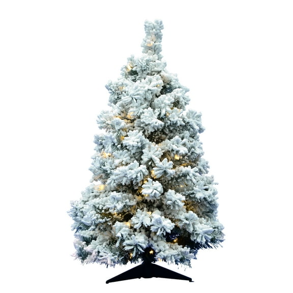 Vickerman Artificial 36" X 24" Indoor Flocked Alaskan Pine Christmas Tree - 100 Dura-Lit® Warm White LED lights - 127 PVC tips