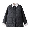 thumbnail image 2 of Fartey Plus Size Womens Quilted Coat Dressy Casual Button Down Lapel Jacket Trendy Patchwork Diamond Jacket Loose Fit Long Sleeve Winter Coats with Pockets, 2 of 5