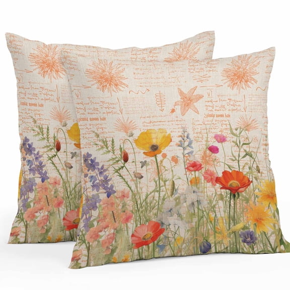 Outdoor Throw Pillows Covers 18X18 Set of 2 Waterproof Patriotic Memorial Day Decorative Zippered Cushion Covers for Patio Furniture, Vintage Poppies Summer Flowers Lumbar Pillowcases