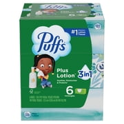 لوشن Puffs Plus لمناديل الوجه، 6 صناديق عائلية، 124 منديلًا في كل صندوق