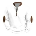 thumbnail image 2 of Aimik Hanes Men Sweater with Elbow Patches Mens Corduroy Shirt Stand Collar Button Up Pullover Long Sleeve Sweatshirts-White XXL, 2 of 6