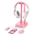 thumbnail image 2 of RGB Gaming Headset Stand with 3.5mm AUX, 3 USB Ports, Non-Slip Base - Pink, 2 of 5
