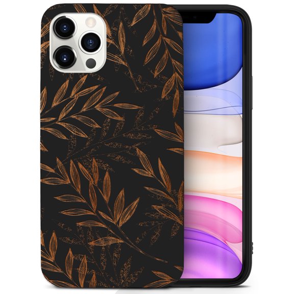 Case Yard Wooden Case for iPhone-12/12-Pro Soft TPU Silicone cover Slim Fit Shockproof Wood Protective Phone Cover for Girls Boys Men and Women Supports Wireless Charging Light Leaves Design