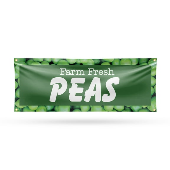 Farm Fresh Peas Banner Sign 18 Inch x 48 Inch | 13 oz Vinyl with Metal Grommets | Heavy-Duty Single-Sided Outdoor Durable Printed High-Quality Weatherproof | Made in the USA