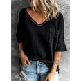 thumbnail image 2 of Borke Womens 2022 Spring Summer 3/4 Sleeve V Neck Casual Loose Tunic Tops Blouses, 2 of 11