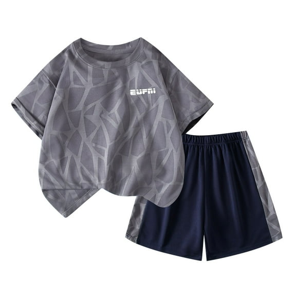 AUNVITO Kids Sportswear Set Breathable Short Sleeve T-Shirt and Shorts 2-Piece Athletic Outfit Summer Mesh Jersey Activewear