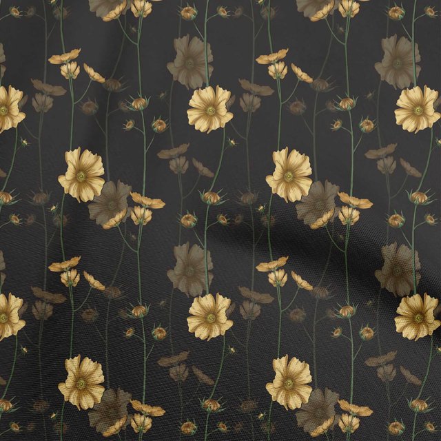 oneOone Georgette Viscose Yellow Fabric Floral Retro Sewing Material Print Fabric By The Yard 42 Inch Wide