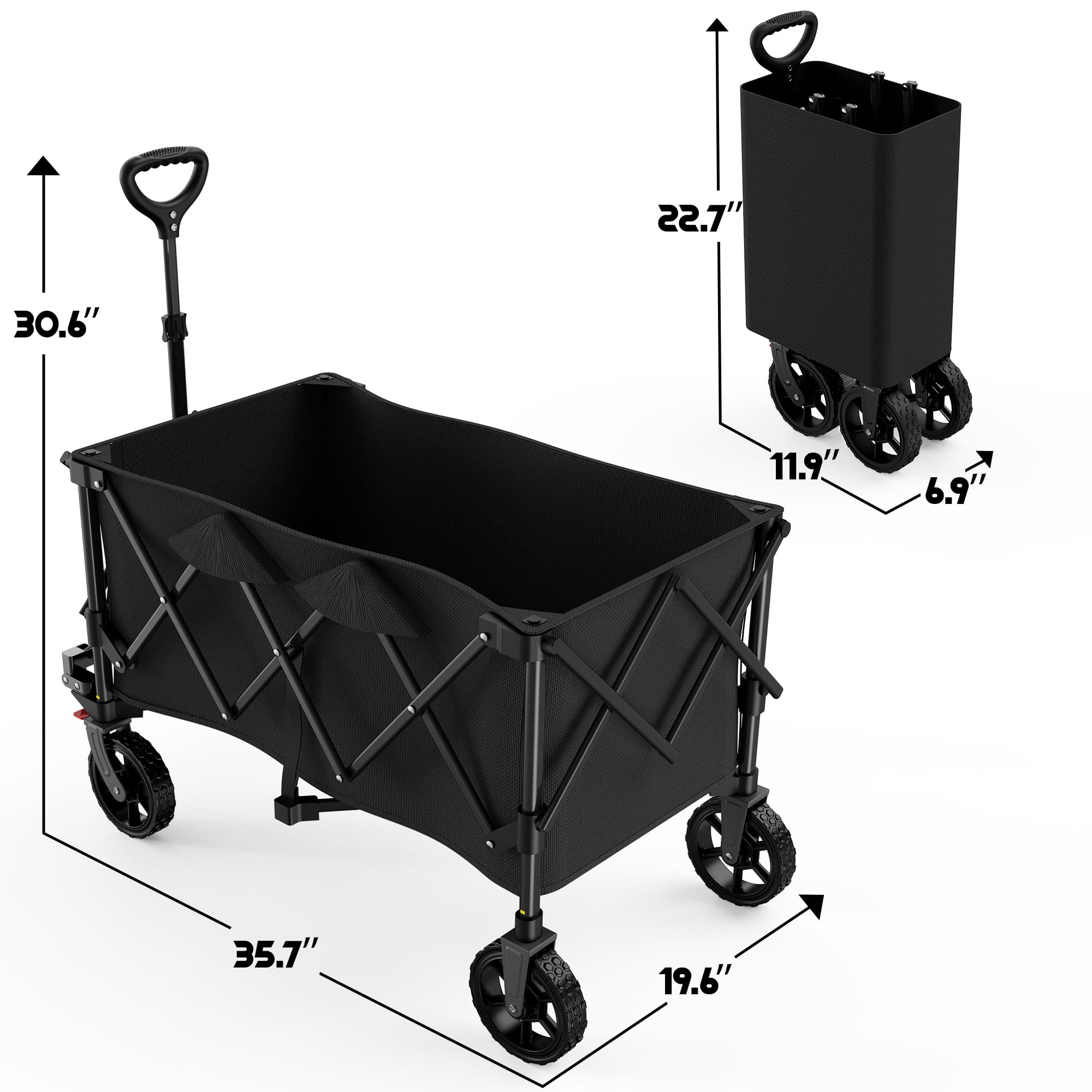WildFinder Foldable Wagon Cart with Wheels, 450LBS Heavy Duty Collapsible Wagon Cart with Wheels&Adjustable Handle, Portable Utility Cart for Grocery Sports Garden Shopping Camping, Black