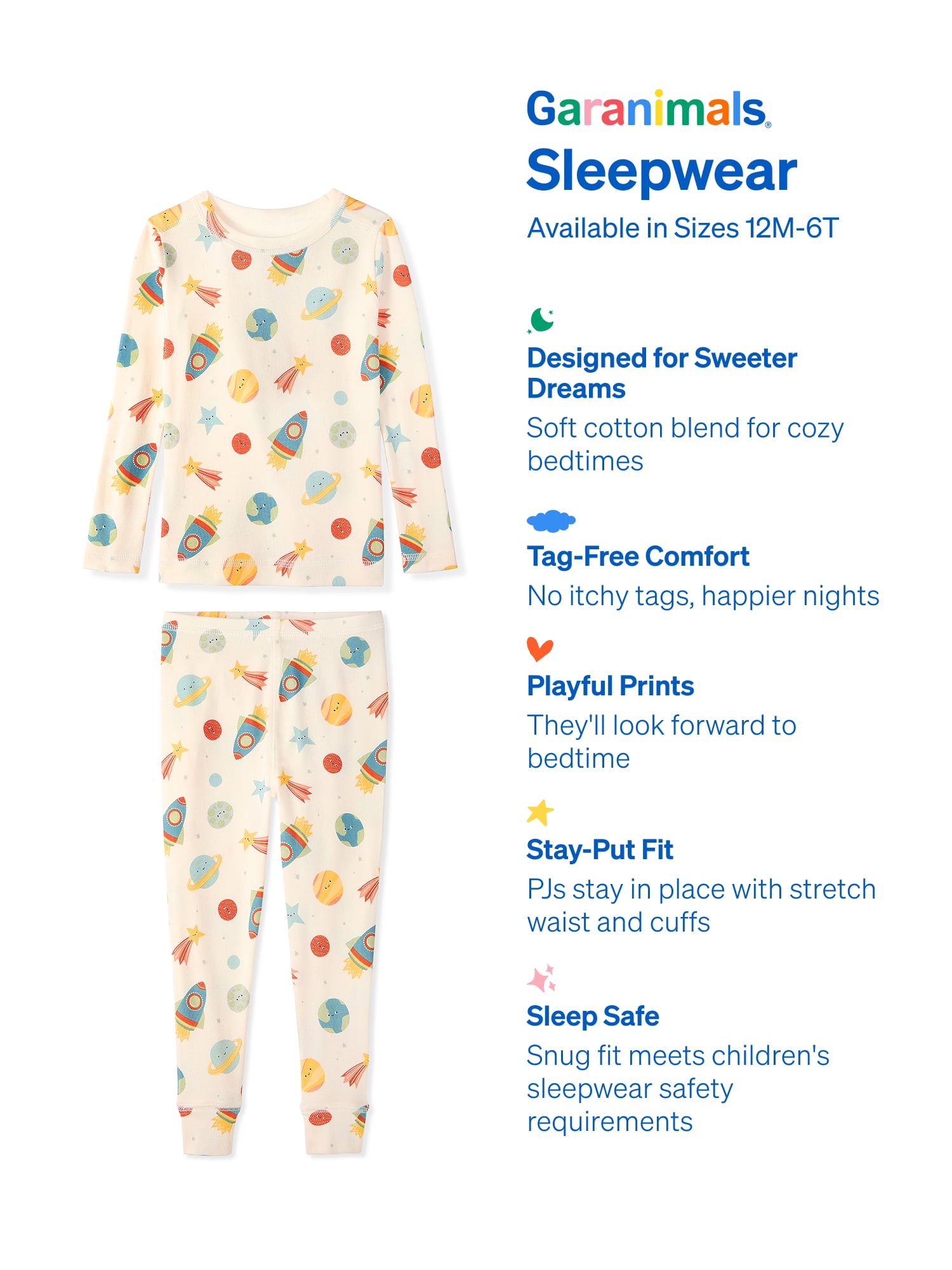 Garanimals Baby & Toddler Pajama Sets, 2-Piece & 6-Piece, Sizes 12M–6T