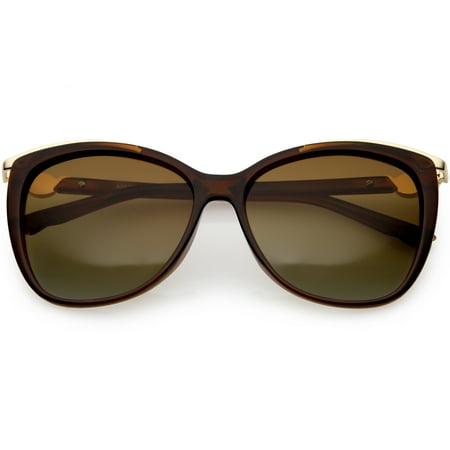 Women's Classic Metal Trim Square Cat Eye Sunglasses Polarized Lens 55mm (Brown / Amber)