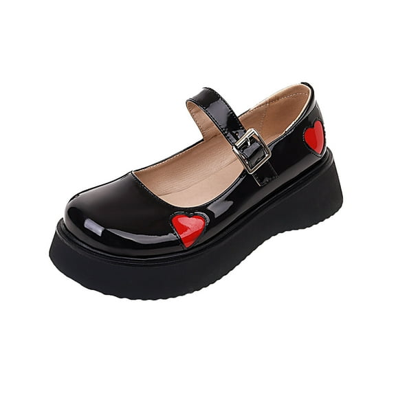 Fesfesfes Womens Black Dress Shoes Round Toe Gothic Punk Cute Thick Soled Shallow Mouth Round Toe Student Shoes 40(7.5)