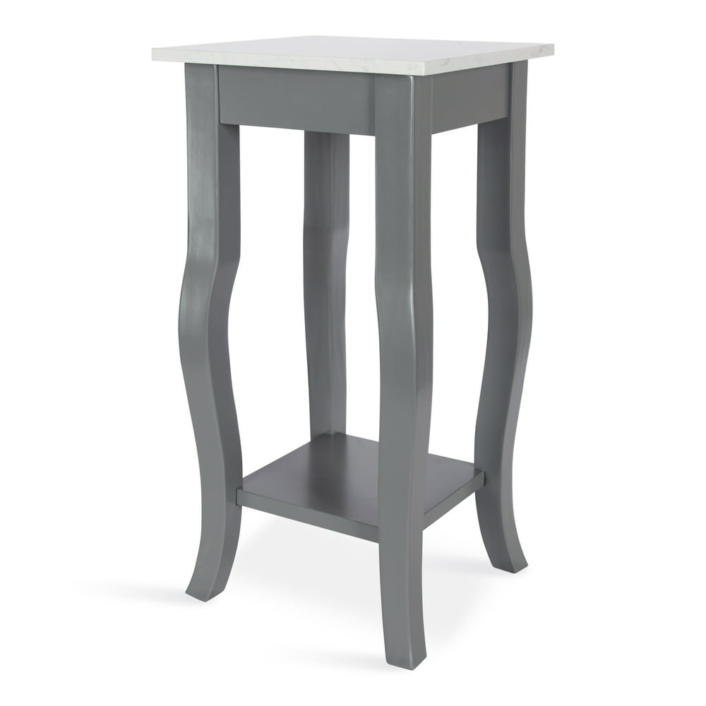 Kate and Laurel Lillian Glam ManMade Marble End Table, 12 x 12 x 24, White Marble Top and Gray