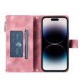 thumbnail image 5 of Feishell Zipper Wallet Case for iPhone 16e,for Women Men,Stylish Embossed Pattern PU Leather Multi Card Slots Magnetic Clasp Flip Kickstand Crossbody Phone Case with Shoulder Strap,Pink, 5 of 7