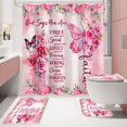 thumbnail image 2 of 4 Pcs Orange Butterfly Inspirational Quotes Shower Curtain Set with Rugs and Toilet Lid Cover, Colorful Boho Waterproof Fabric Bathroom Set, Bible Verse Floral Bathroom Decor Set Accessories, 2 of 6