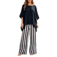 thumbnail image 3 of AHTJRT Women's Lounge 2 Piece Outfits Loose Fit Tunic Tops and Flowy Striped Wide Leg Pants Set Summer Beach Vacation Everday Wear Outfits Black XXL, 3 of 7