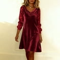 thumbnail image 4 of Maqroz Womens Long Sleeve Velvet Dresses 2026 Trendy Casual Cowl Neck Mini Dress Sequin Patchwork Party Cocktail Dress for Spring Plus Size Red XL, 4 of 8