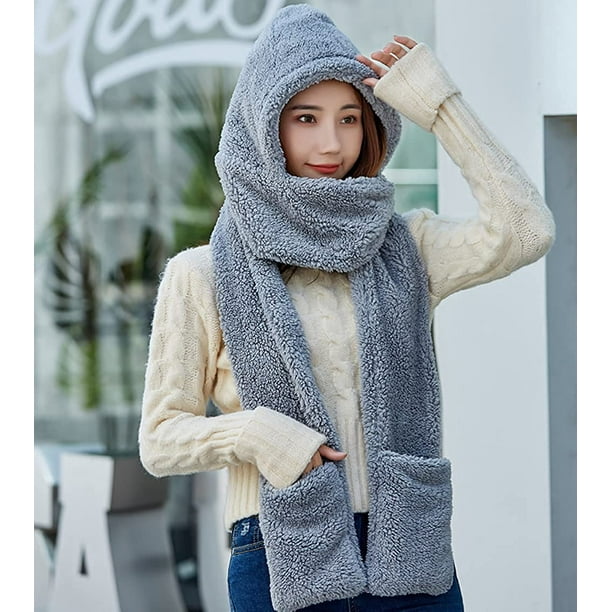 Tonwhar Womens Cute Winter Thick Warm Long Hooded Scarf with ...