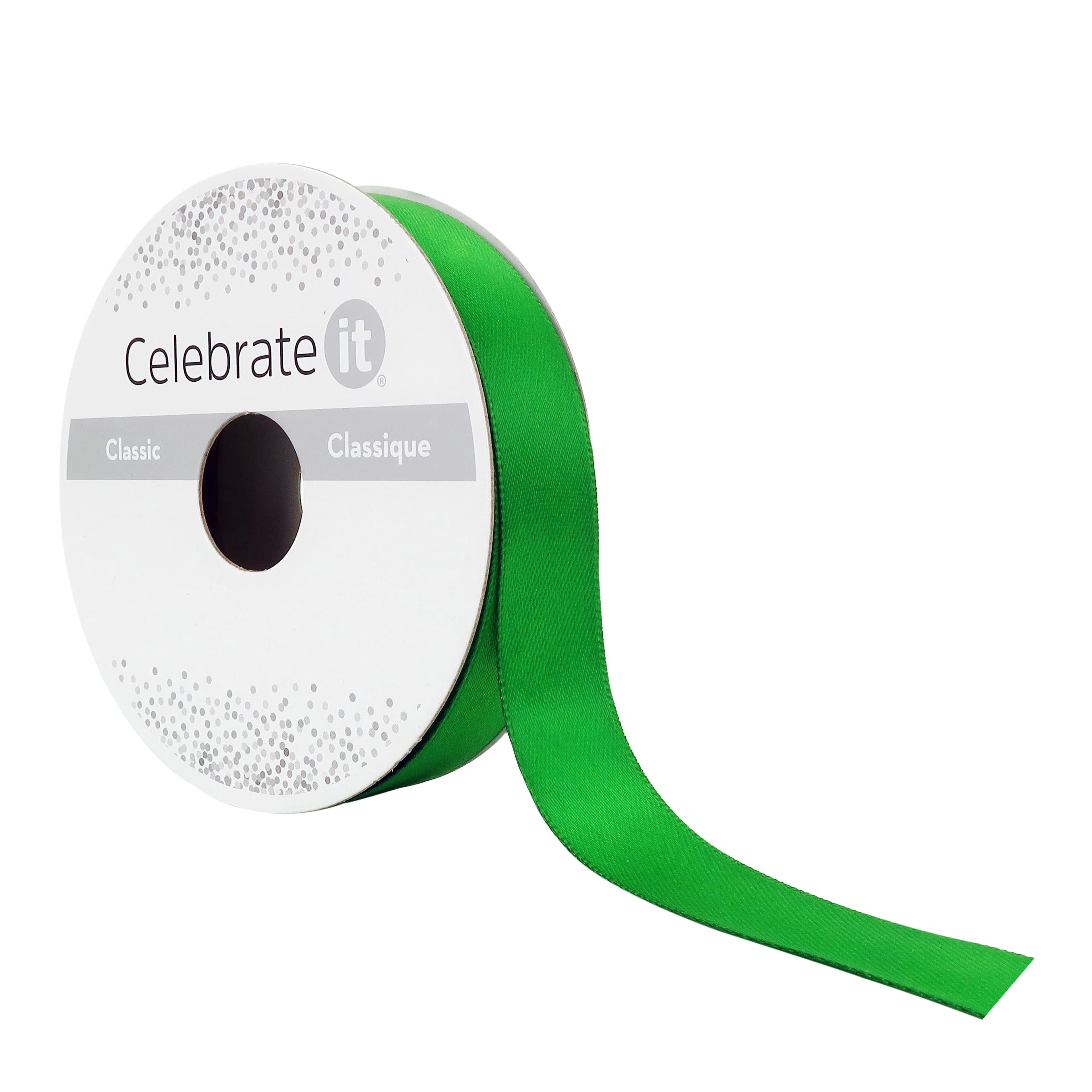 5/8" x 7yd Green Double Faced Satin Ribbon by Celebrate It – Smooth Polyester Finish - Non-Wired with Woven Edge - 12 Pack