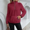 thumbnail image 6 of Women's Fall Winter Lapel Sweatshirts Long Sleeve Quarter Zip Cropped Solid Color Pullover Fashion Clothes With Pockets, 6 of 6