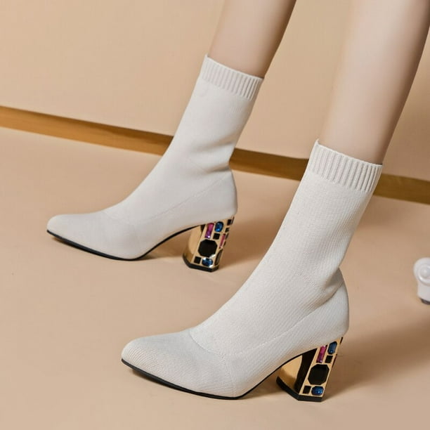 Botas de tela de tacón alto para mujer, botas de calcetín de otoño, Zapatos de tacón con cremallera a la moda Para Mujer, Zapatos de punta estrecha, Zapatos Para Mujer40 Gao Jinjia LED