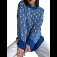 thumbnail image 2 of Suéter de Larga para Mujer, Suéteres Cortos de Gran Tamaño de Otoño, Tops de Punto con Cuello Redondo y Estampado de Velero Informal Azul L, 2 of 7