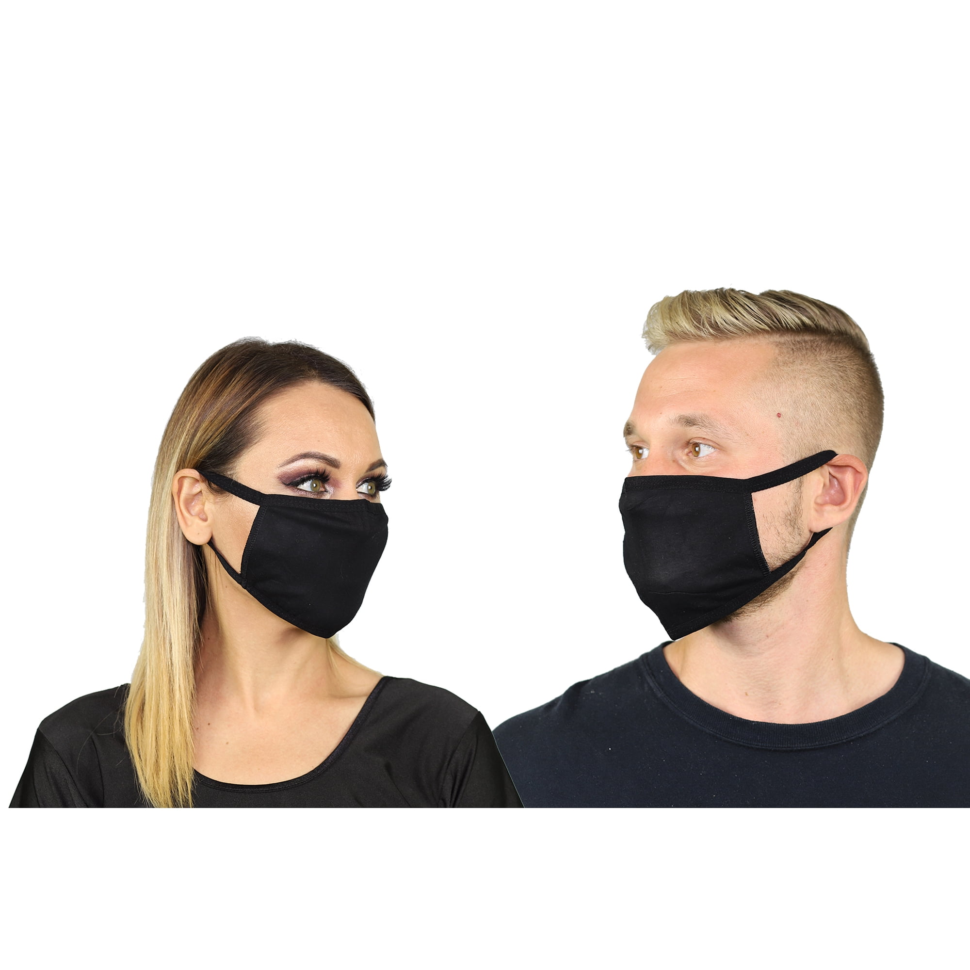 2 Pk Unisex Large Black Reusable Face Mask & Mouth Cover for Men and Women - 2 Layers Breathable Cotton - USA Seller