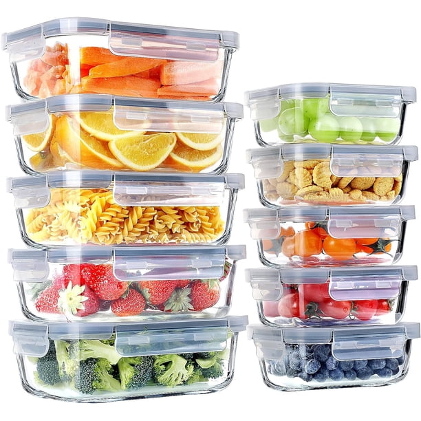 10 paquetes de recipientes de vidrio para almacenar alimentos con tapas, recipientes de vidrio para preparar comidas, recipientes herméticos para el almuerzo, aptos para congelador y microondas