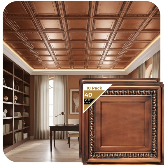 DCT06 - Cambridge 2 ft. x 2 ft. PVC Glue-up or Lay-in Ceiling Tile in Aged Copper (40 sq.ft / Pack) - 10 Pieces