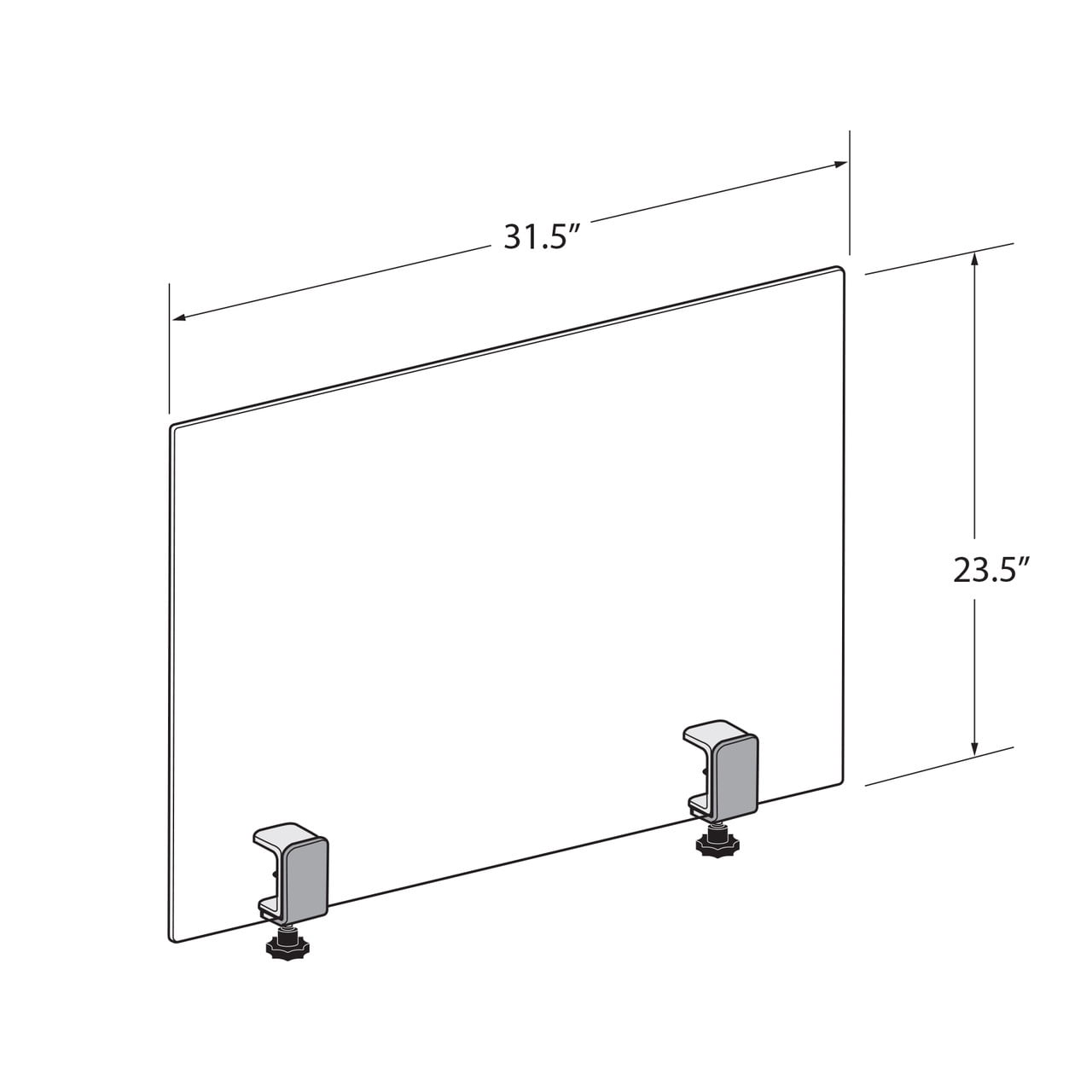 23.5" x 31.5" Acrylic Protective Shield with Metal Counter Edge Clamp. Plexiglass Protection.