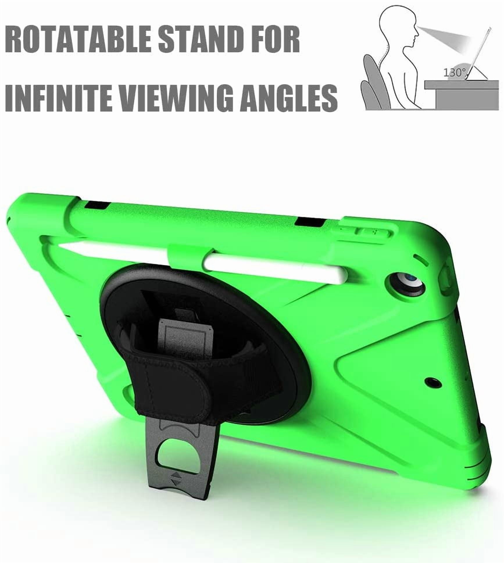 ZenRich Shockproof Case for iPad 9th/8th/7th Generation 10.2 inch 2021/2020/2019, Heavy Duty Rugged Case with Pencil Holder/360° Rotating Kickstand/Handle/Carrying Strap, Green