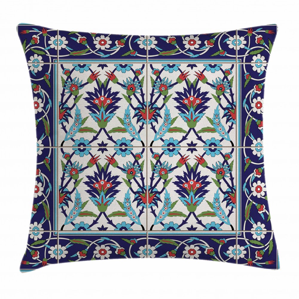 Turkish Pattern Throw Pillow Cushion Cover, Mosaic Tiles with Nature