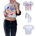 thumbnail image 3 of goowrom Femmes Papillon Cravate Teinture Imprimé Manches Courtes Crop Tops, 3 of 8