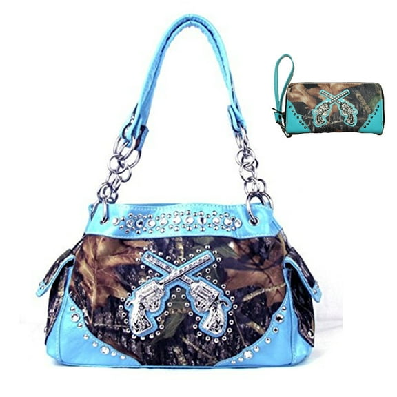 Texas West Western Handbag Camouflage Gun Pistol Pocket Camo Rhinestone Purse With Matching Wallet