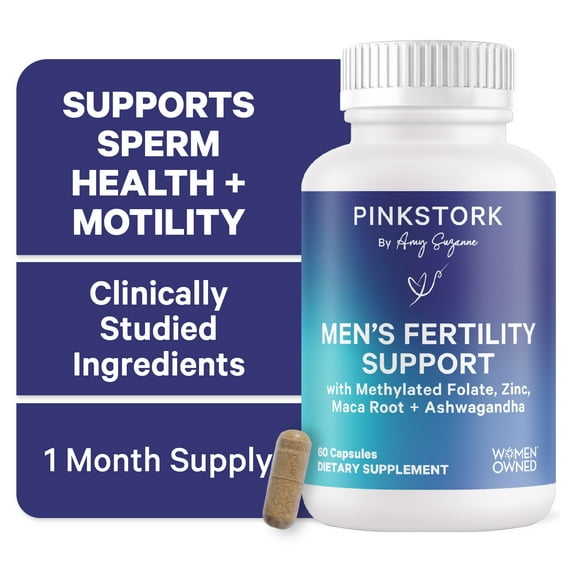 Pink Stork Fertility Supplements for Men with Zinc, Libido Aid, Motility Support - 60 Capsules