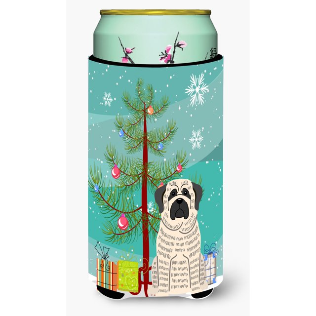 ""Caroline'S Treasures Feliz árbol de Navidad Mastín Brindle Blanco Alto Niño Bebida Aislador Hugger Bb4141Tbc Multicolor""
