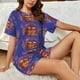 thumbnail image 4 of Fotbe Peace And Love Conjunto de Pijama Estampado para Mujer, 2 Piezas, Ropa de Dormir con Camiseta de Manga Corta y Shorts Suaves-Large, 4 of 6