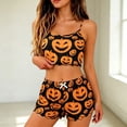 thumbnail image 2 of CQXIDFH Women's Pajamas Halloween Gothic Print Lettuce Trim Tank Top and Shorts Pajama Set Lounge Sets Sleepwear, 2 of 4