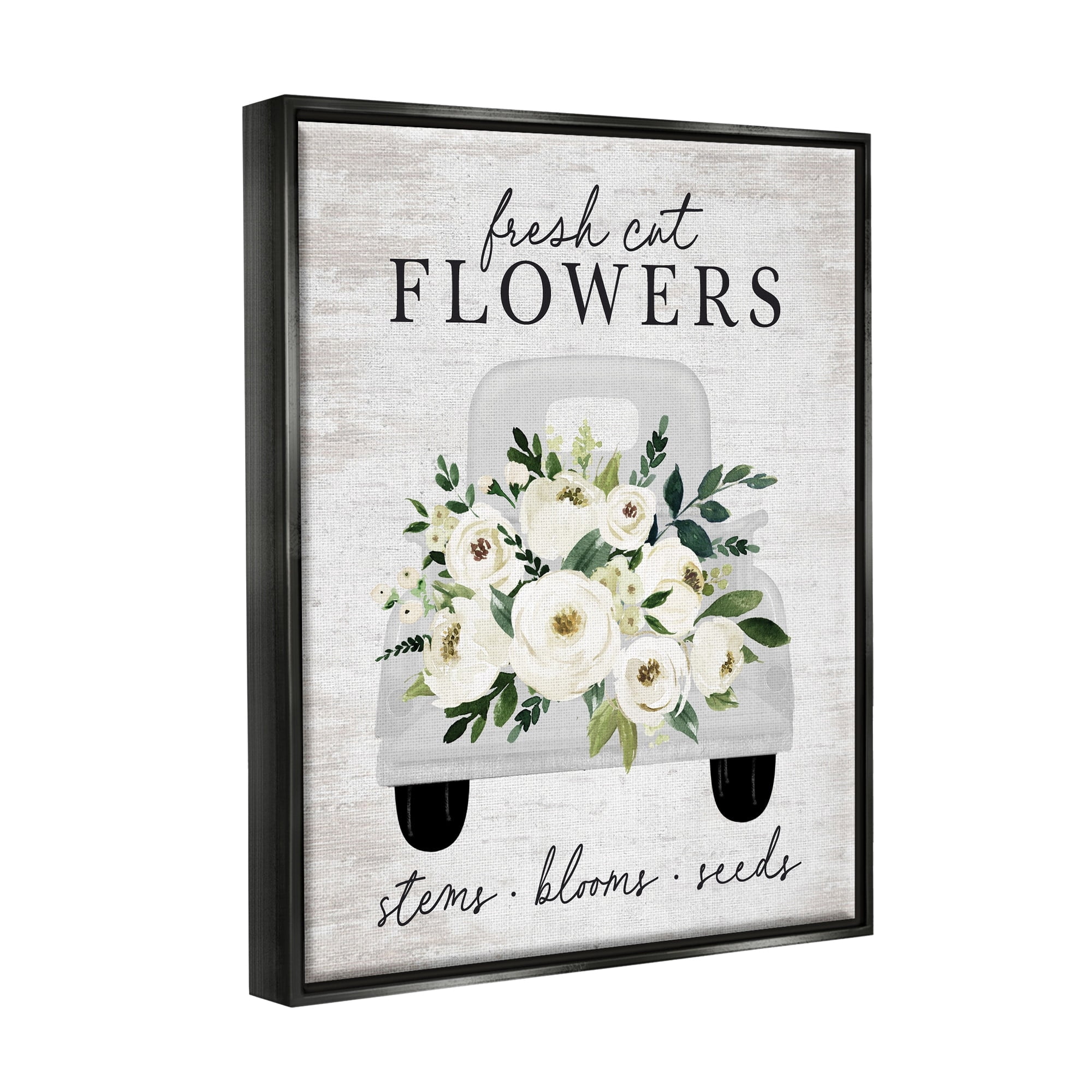 Stupell Industries Fresh Cut Flowers White Roses Carnations Truckload Graphic Art Luster Gray Floating Framed Canvas Print Wall Art, Design by Lettered and Lined