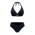 thumbnail image 4 of FENGGHAO Women's Halter Bikini Set with Padded Top and V-Cut Bottom, Retro Two Piece Swimsuit for Beach Vacations, Soft Quick-Dry Fabric, Black M, 4 of 4