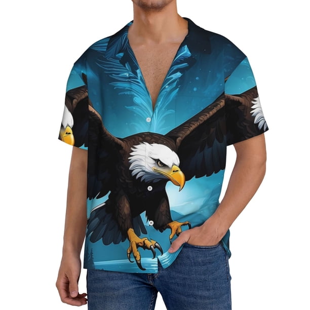 Fotbe Night Sky Forest Bald Eagle Camisa Estampada de Manga Corta para Hombre, Casual de Verano, Estilo Playero, Sin Arrugas-4X-Large